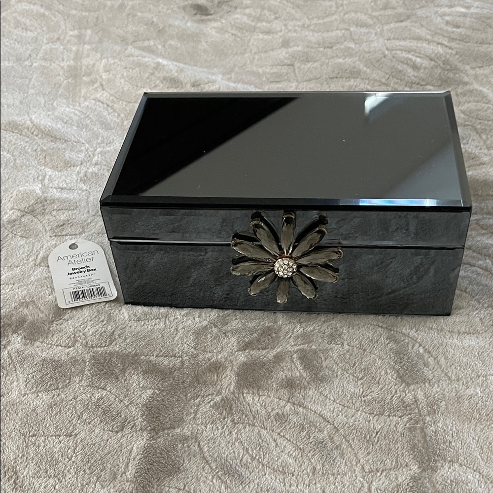American Atelier Glossy Grayish Jewelry Organizer with Gold Floral Design
